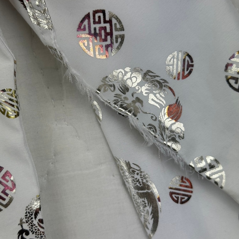 De-Niko Button‎ Up Mens L Regular White Metallic Silver Gold Dragon Phoenix Y2K - Picture 3 of 9